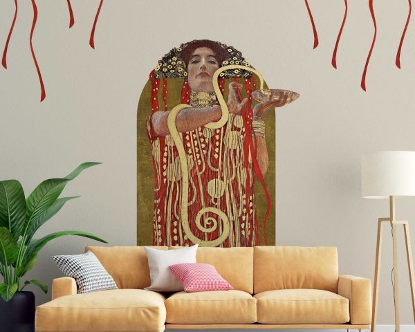 Gustav Klimt Hygieia Arch Wall Sticker Mural - Iconic Art Nouveau Red and Gold Portrait for Bedroom, Living Room, or Office Decor