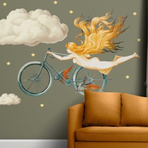 Gustav Klimt Flying Woman Wall Decal - Iconic Surreal Art Decal for Living Room, Bedroom, Nursery, or Office Decor