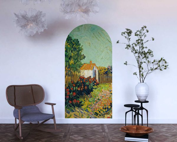Vintage Arch Wall Sticker - Van Gogh Countryside Painting Decal - Textured Oil Painting for Bedroom & Living Room Wall Decor