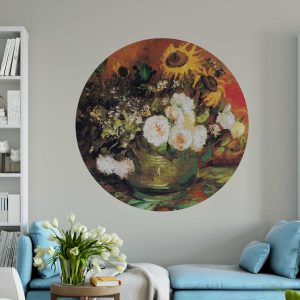 Vintage Floral Oil Painting Wall Art - Retro Circle Wall Sticker - Van Gogh Countryside Painting Zen Home & Living Room Decor