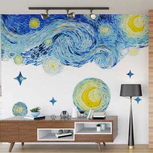 Van Gogh Starry Night Wall Sticker - Large Wall Decal Oil Painting Style - Vintage Wall Art for Office, Room & Living Room Decor