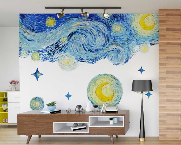 Van Gogh Starry Night Wall Sticker - Large Wall Decal Oil Painting Style - Vintage Wall Art for Office, Room & Living Room Decor