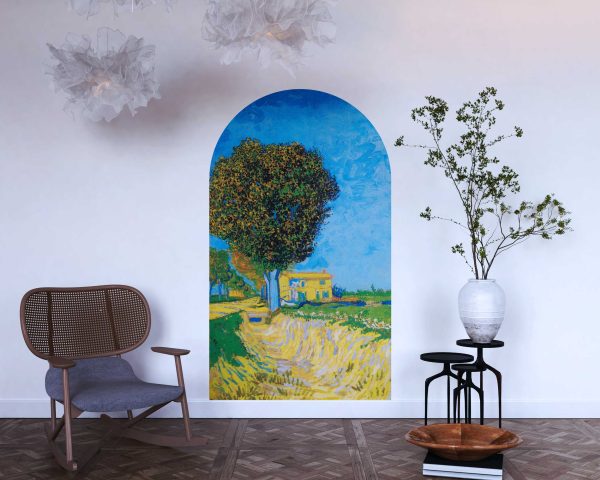 Van Gogh Arch Wall Sticker - Vintage Yellow House Painting Wall Decal - Countryside Artwork for Retro Home Decor