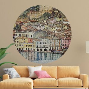 Gustav Klimt Malcesine am Gardasee Circle Wall Sticker - Removable Round Vinyl Mural for Living Room, Bedroom, or Home Office Decor