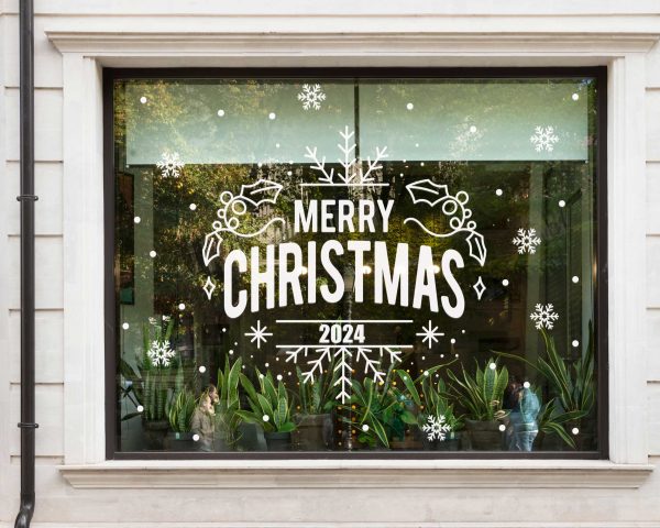 Merry Christmas 2024 holiday decor sticker perfect for adding festive charm to any space white vinyl durable Christmas Window sticker
