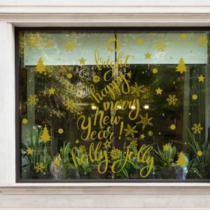Bright happy Merry New Year window decal perfect for festive decor durable vinyl easy to apply New Year decor for window