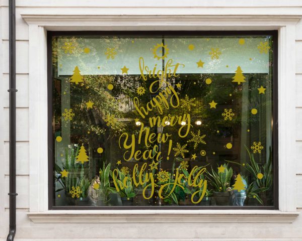 Bright happy Merry New Year window decal perfect for festive decor durable vinyl easy to apply New Year decor for window