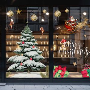 Christmas Shop Window Decals Santa Sleigh Tree Gift Vinyl Stickers Festive Storefront Holiday Decorations Durable Seasonal Graphics