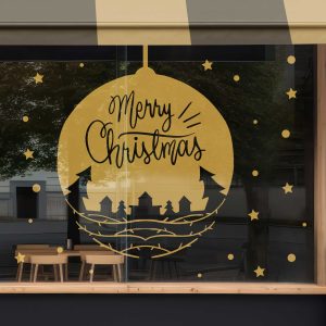 Merry Christmas Window Decals with Snow Globe Design Stars and Holiday Text White Vinyl Stickers for Festive Storefront Decor