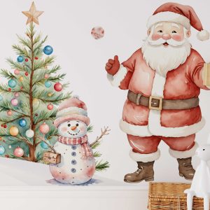 Large Christmas Window Decals Set - Santa, Snowman, Reindeer & Tree Vinyl Stickers - Holiday Storefront Decorations -Festive Window Stickers