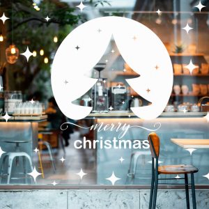 Merry Christmas Window Decals with Christmas Tree Stars White Vinyl Stickers for Storefront Holiday Seasonal Decorations