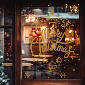 We Wish You a Merry Christmas Window Decals with Snowflakes Ornaments and Festive Text White Vinyl Stickers for Storefront Holiday Decor