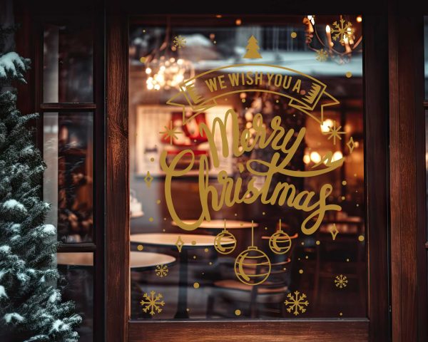 We Wish You a Merry Christmas Window Decals with Snowflakes Ornaments and Festive Text White Vinyl Stickers for Storefront Holiday Decor