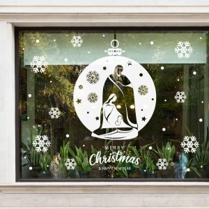 Nativity Scene Christmas Window Decals with Holy Family Snowflakes Stars and Gold Vinyl Stickers for Religious Holiday Storefront Decor