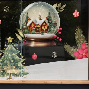Christmas Window Decals with Snow Globe Christmas Tree Snowflakes and Ornaments Vinyl Stickers for Festive Storefront Holiday Decor